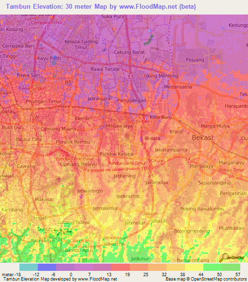 Tambun,Indonesia Elevation Map