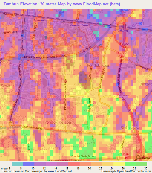 Tambun,Indonesia Elevation Map
