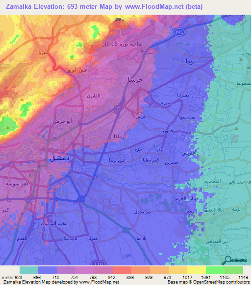 Zamalka,Syria Elevation Map