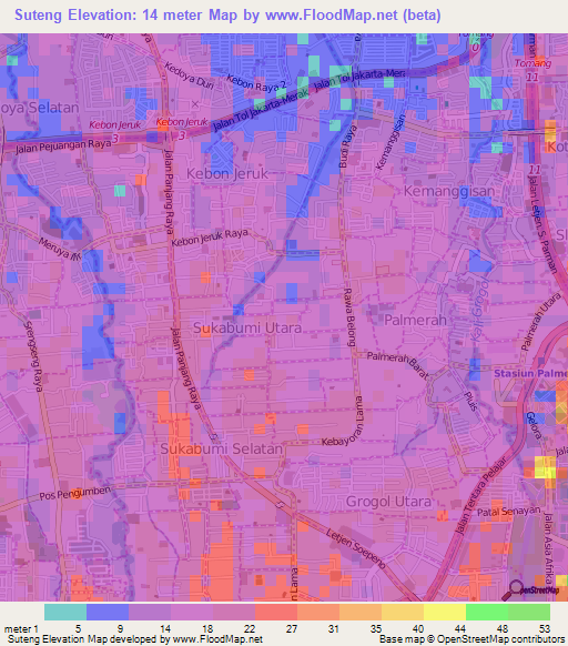 Suteng,Indonesia Elevation Map
