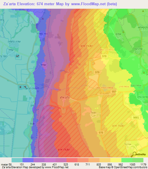 Za`arta,Syria Elevation Map