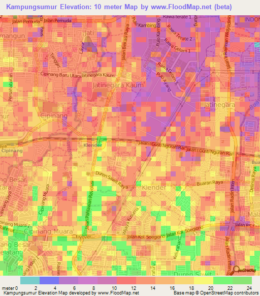 Kampungsumur,Indonesia Elevation Map