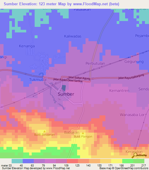 Sumber,Indonesia Elevation Map