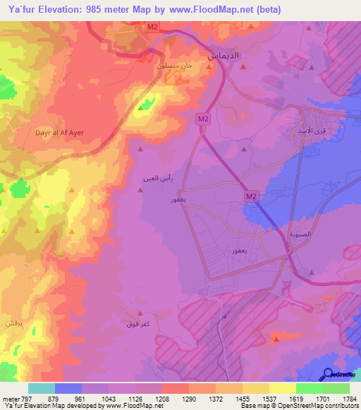 Ya`fur,Syria Elevation Map