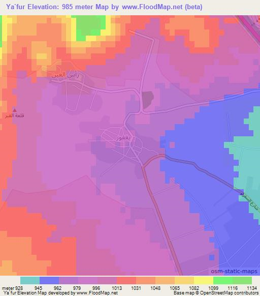 Ya`fur,Syria Elevation Map