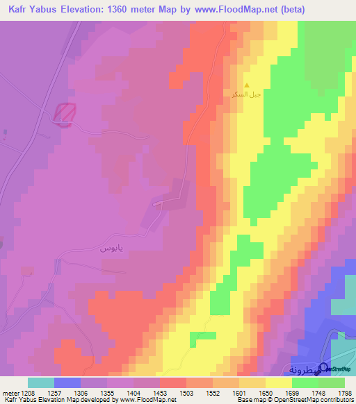 Kafr Yabus,Syria Elevation Map