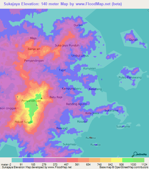 Sukajaya,Indonesia Elevation Map