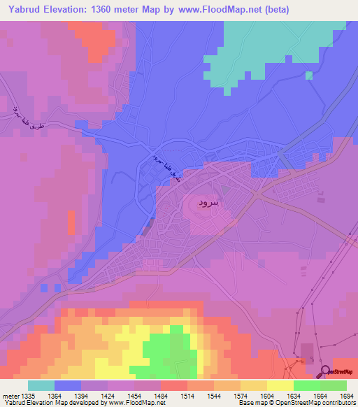Yabrud,Syria Elevation Map