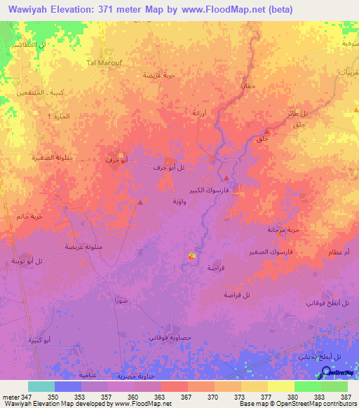 Wawiyah,Syria Elevation Map