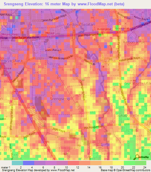 Srengseng,Indonesia Elevation Map