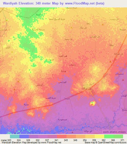 Wardiyah,Syria Elevation Map