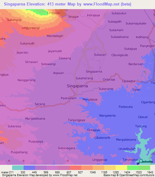 Singaparna,Indonesia Elevation Map