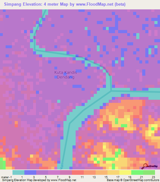 Simpang,Indonesia Elevation Map