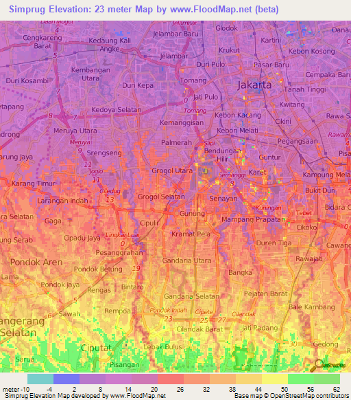 Simprug,Indonesia Elevation Map