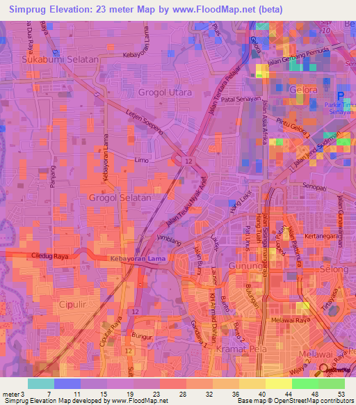 Simprug,Indonesia Elevation Map