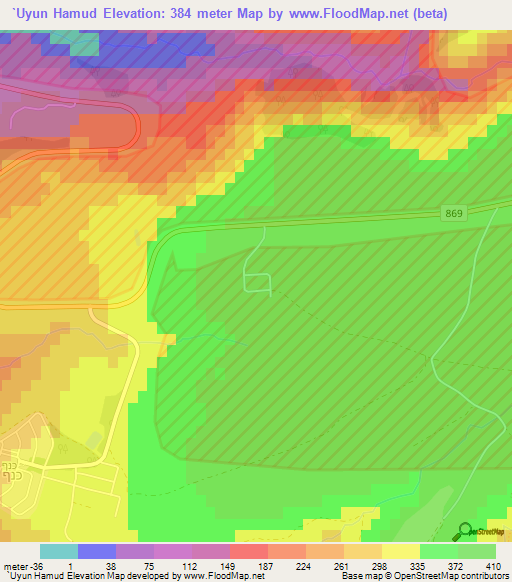 `Uyun Hamud,Syria Elevation Map
