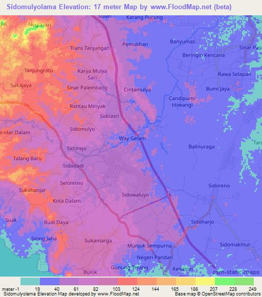 Sidomulyolama,Indonesia Elevation Map