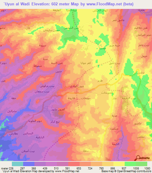 `Uyun al Wadi,Syria Elevation Map