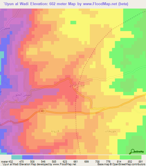 `Uyun al Wadi,Syria Elevation Map