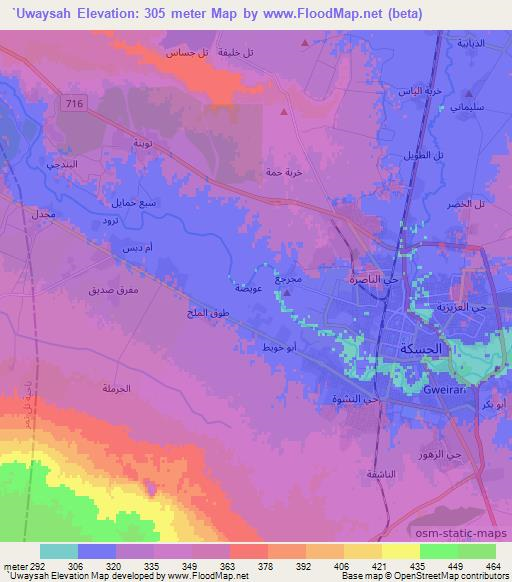 `Uwaysah,Syria Elevation Map