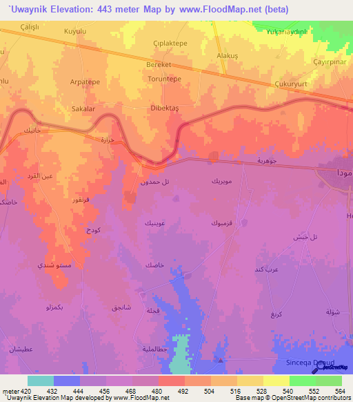 `Uwaynik,Syria Elevation Map