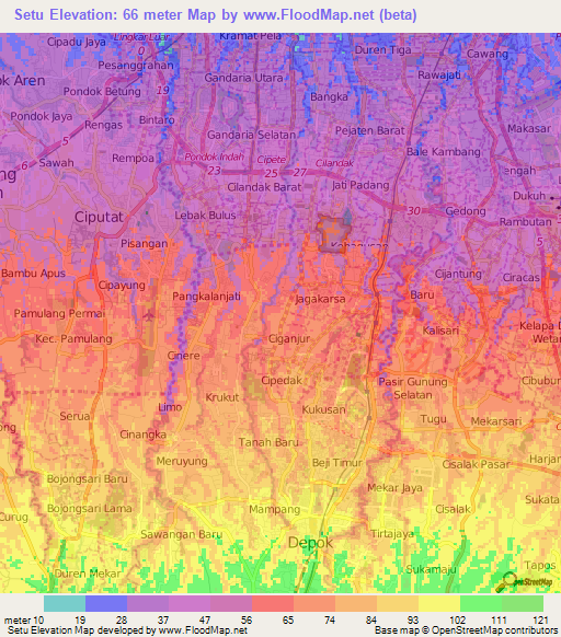 Setu,Indonesia Elevation Map
