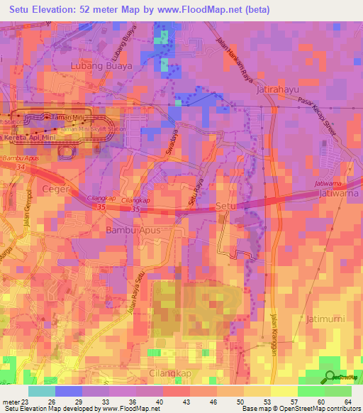 Setu,Indonesia Elevation Map