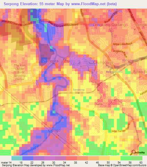 Serpong,Indonesia Elevation Map