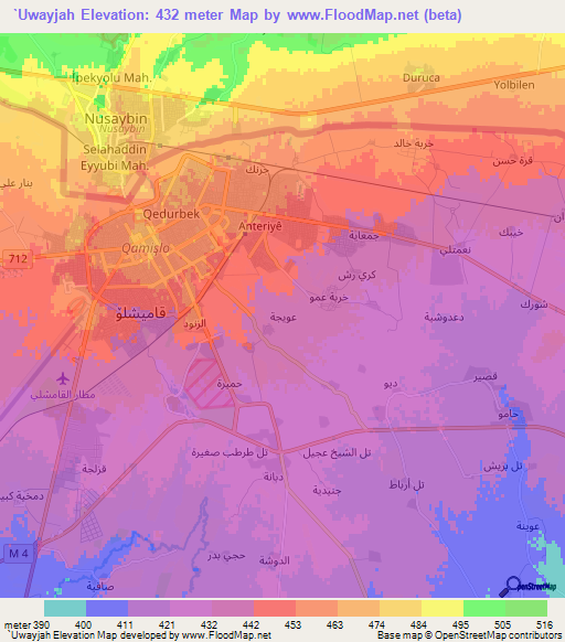 `Uwayjah,Syria Elevation Map