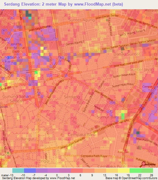 Serdang,Indonesia Elevation Map