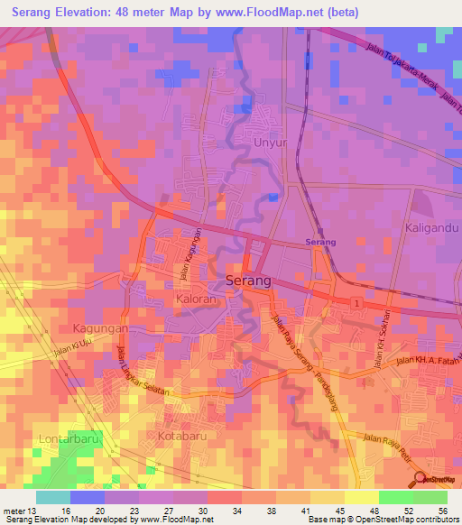 Serang,Indonesia Elevation Map