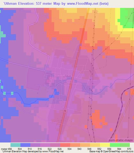 `Uthman,Syria Elevation Map