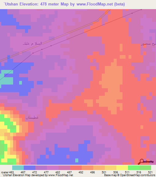 `Utshan,Syria Elevation Map