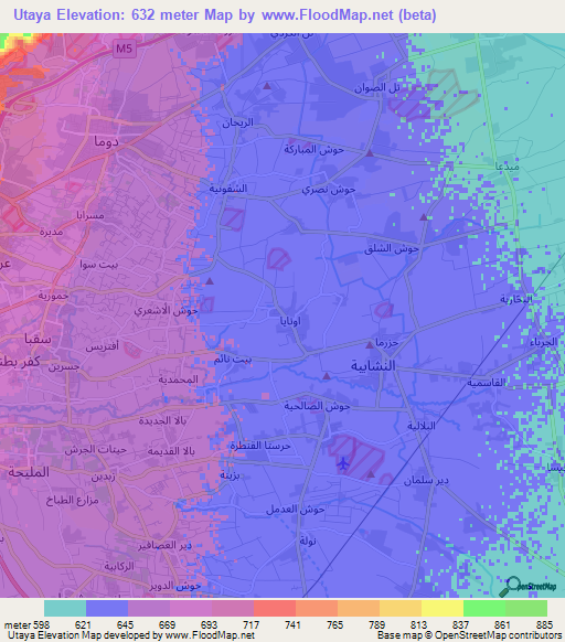 Utaya,Syria Elevation Map