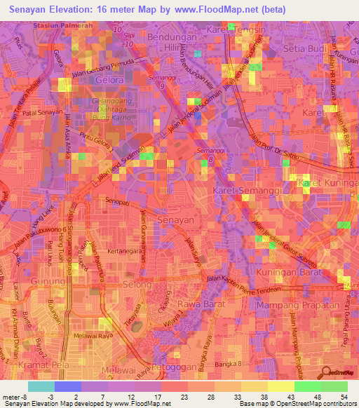 Senayan,Indonesia Elevation Map