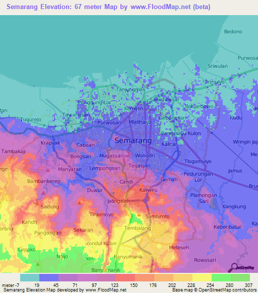 Semarang,Indonesia Elevation Map