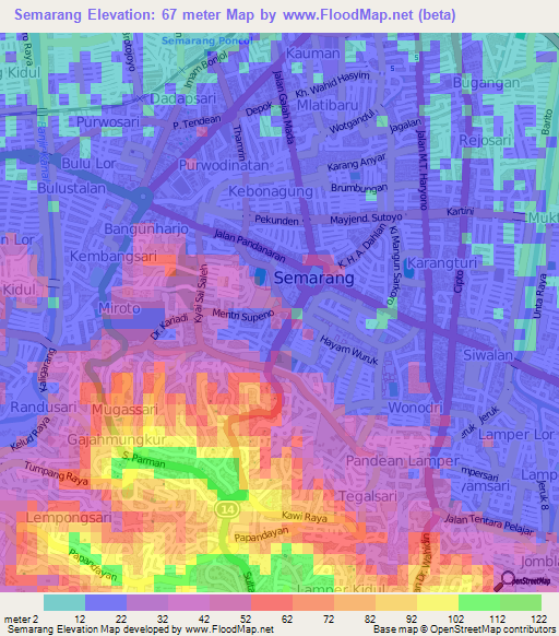 Semarang,Indonesia Elevation Map