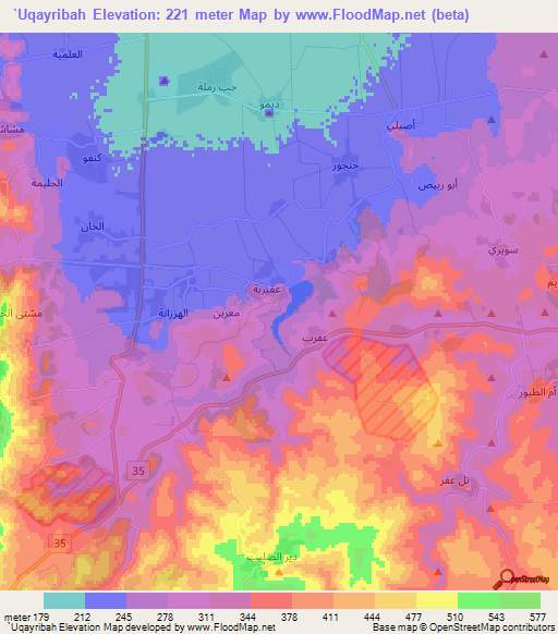 `Uqayribah,Syria Elevation Map