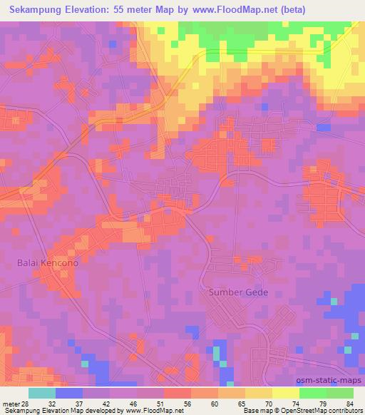 Sekampung,Indonesia Elevation Map