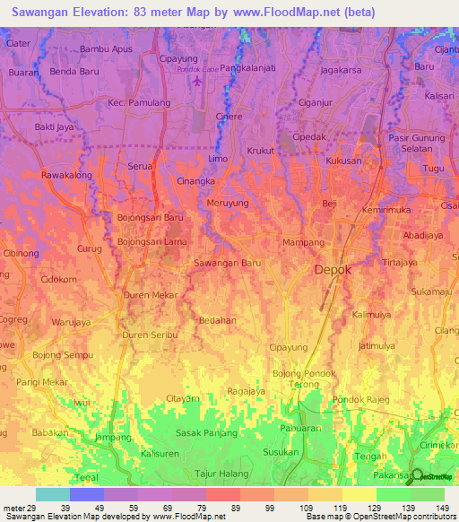 Sawangan,Indonesia Elevation Map
