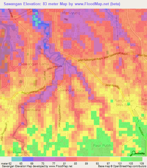 Sawangan,Indonesia Elevation Map