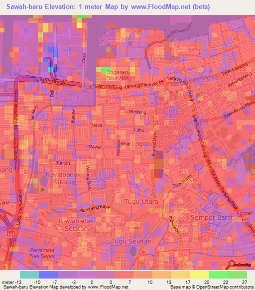 Sawah-baru,Indonesia Elevation Map