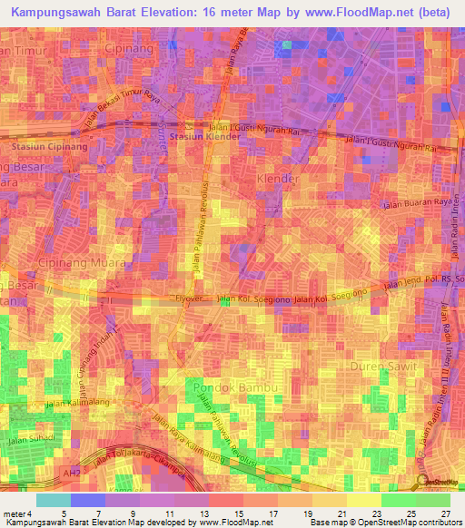 Kampungsawah Barat,Indonesia Elevation Map