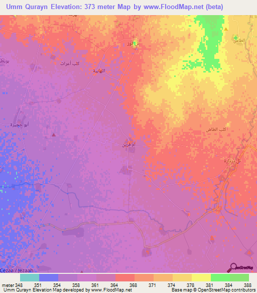 Umm Qurayn,Syria Elevation Map