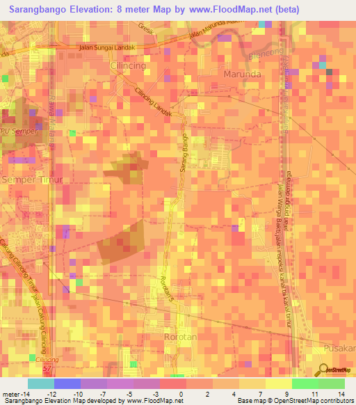 Sarangbango,Indonesia Elevation Map