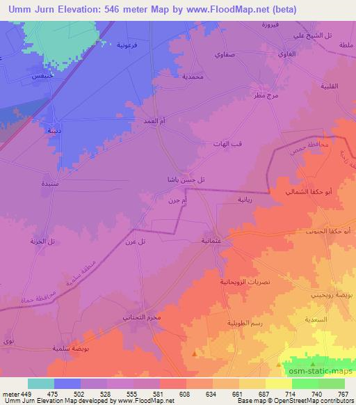Umm Jurn,Syria Elevation Map