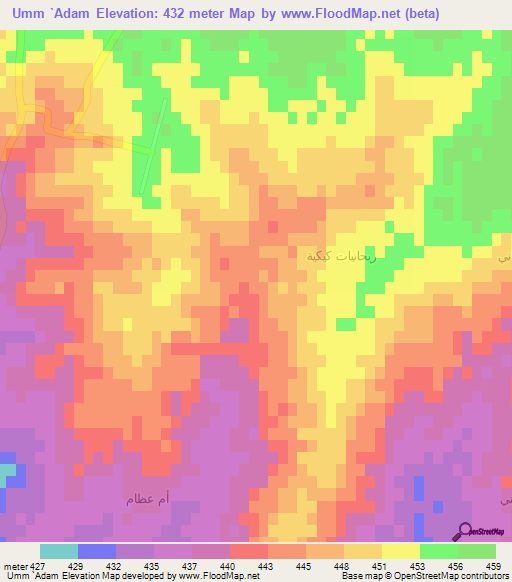 Umm `Adam,Syria Elevation Map