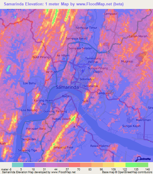Samarinda,Indonesia Elevation Map