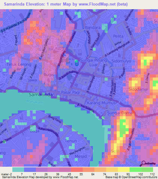 Samarinda,Indonesia Elevation Map