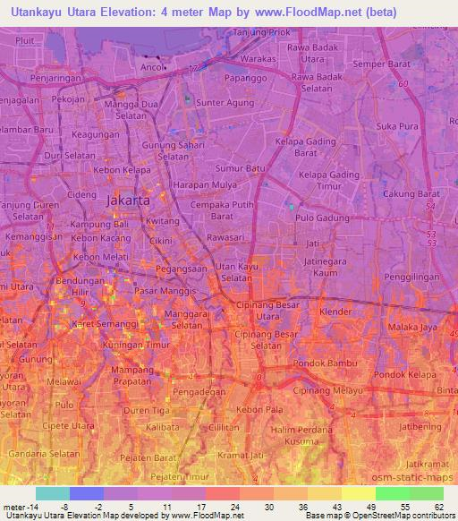 Utankayu Utara,Indonesia Elevation Map